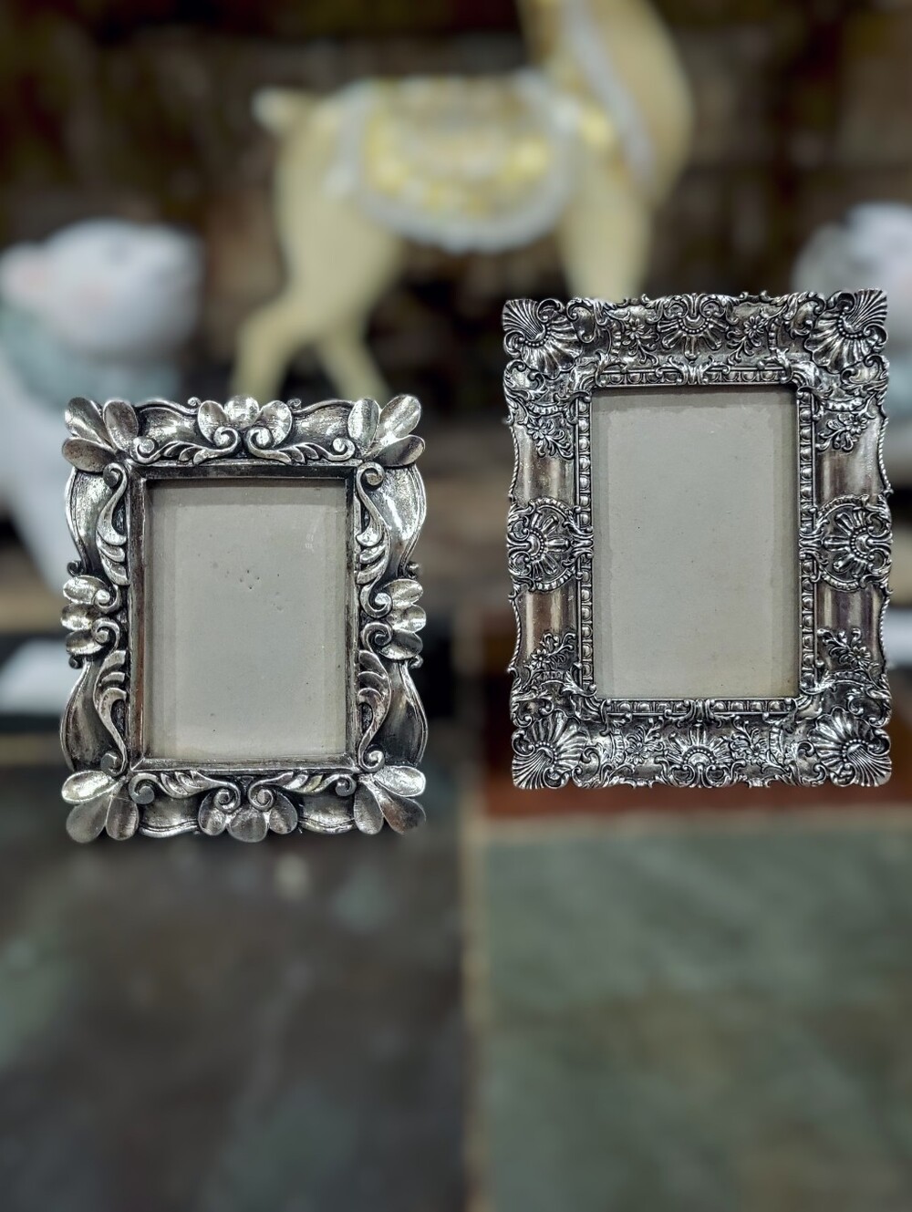 Set Of 2 Ornate Silver Decorative Tabletop Photo Frames Horizontal/Vertical